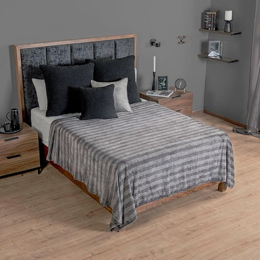 Vianney - Lightweight Blanket - Shadow/King Size - 100% Polyester - Modern Dark-Tone Striped Design - Lightweight Breathable Layering