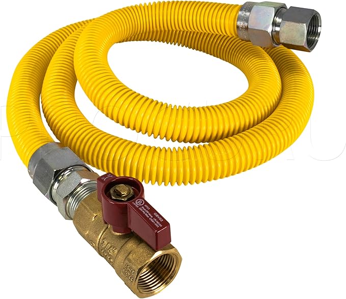 PROCURU 1" OD x 72" (6Ft) x 3/4"MIP x 3/4"FIP Flexible Gas Connector Kit with Gas Valve, WP Max-Flow High Capacity Stainless Steel Tubing for Tankless Water Heater (Blue-B1 Series)
