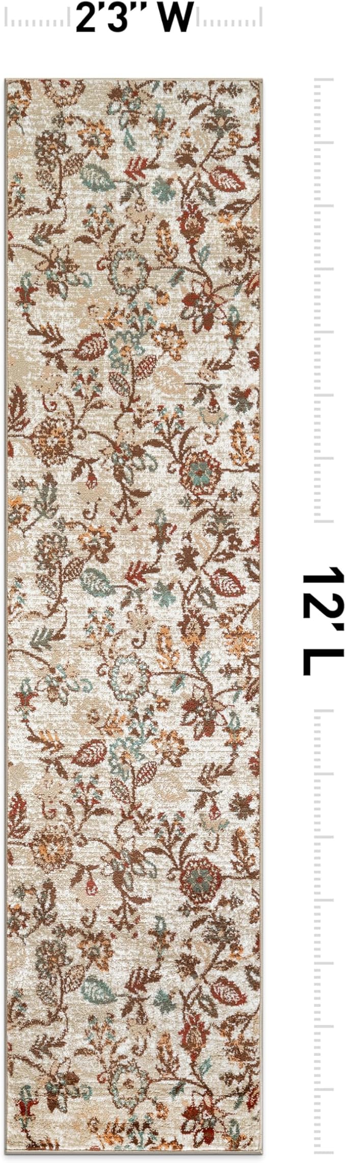 Rugshop Vine Floral Area Rug Modern Area Rug for Living Room, Bedroom, or Entryway Beige Multi Runner Rug 2' 3" x 12' Beige