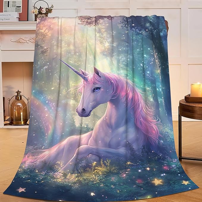 Unicorn Blanket Gifts for Girls Women Unicorn Forest Throw Blankets Cozy Plush Fleece Flannel Fuzzy for Kids Bed Decor 50"X40"