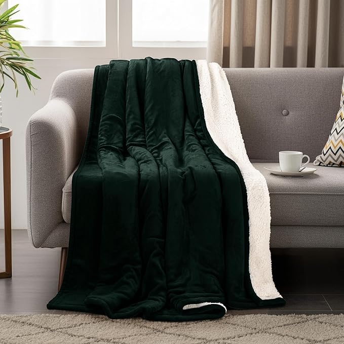 Utopia Bedding Sherpa Blanket Queen Size (Forest Green, 90x90 Inches) - Soft Lightweight Plush Fleece Reversible Blanket for Bed, Sofa, Couch, Camping and Travel