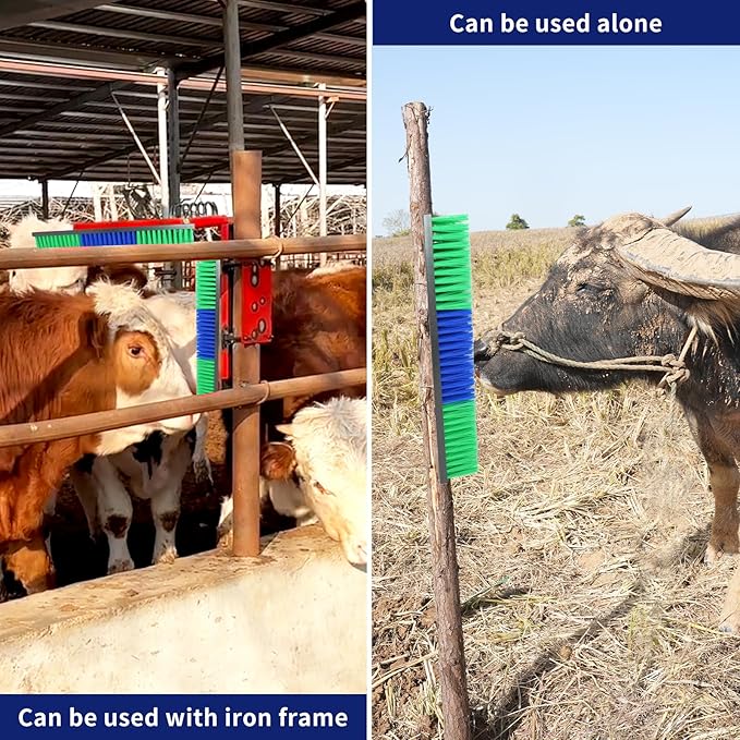 Livestock Scratch Brush With 16 Screws，Animal Back Scratching Brush for Cow,Cattle,Sheep, Horses,Pigs，Massage Grooming Tool(Green, 2pcs)