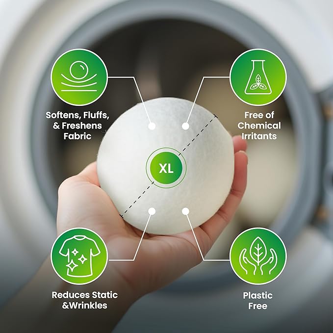 Seren Dryer Balls Laundry Reusable 6-Pack with Essential Oils for Dryer Wool Balls, Organic New Zealand Wool Dryer Balls Essential Oil Lavender Scent and Lemon Scent, Plastic-Free, Eco-Friendly