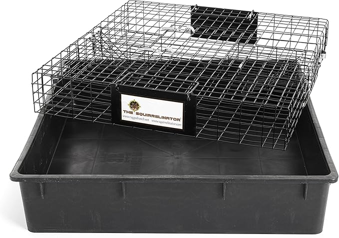 Rugged Ranch Squirrelinator w/ Waste Basin Outdoor Multi-Catch Squirrel Trap - Humane Live Cage Catcher, Rodent Control for Barns, Garages, Sheds, Gardens, Farms, Yards or Lawns