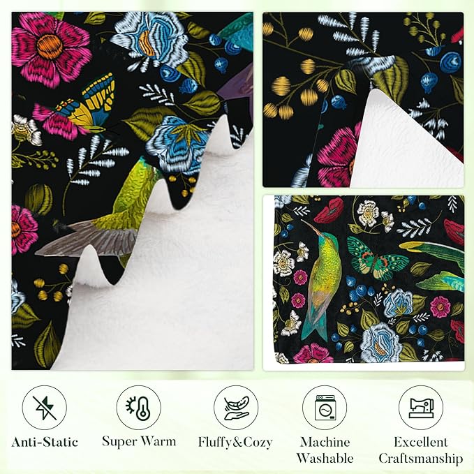 Hummingbird Blanket for Kids, Hummingbird Gifts for Women, Soft Cozy Flannel Birds Throw Blankets for Young Adults, Birthday Gifts Blanket for Bedroom, Gift for Chritsmas Thanksgiving, 40x50