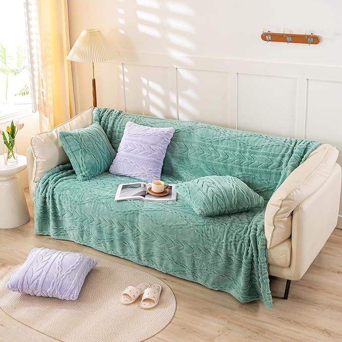 YUSOKI Sherpa Twin XL Blanket(Without Pillows)-3D Stylish Design Furry Blankets for Teen Girls Women Couch Bed Sofa Chair Men Boys Gift(Light Green,65"x90")