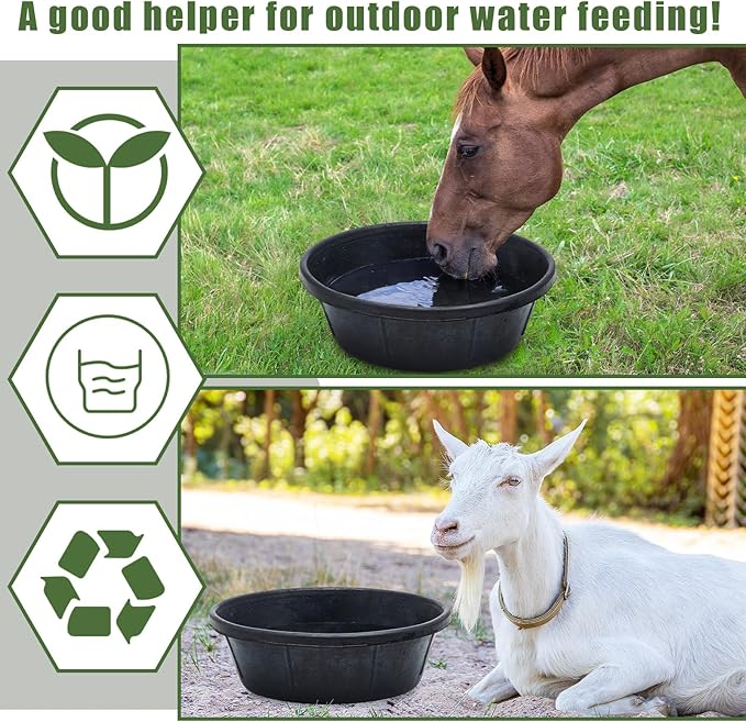 Sadnyy 5 Pcs 8 Quart Rubber Feeder Pan Utility Horse Feed Bucket Pig Bowl for Goats Dogs Cats Chicken Dust Bath Container Animal Feeding, 14.5 x 4.5 inches/ 37 x 11.5 cm