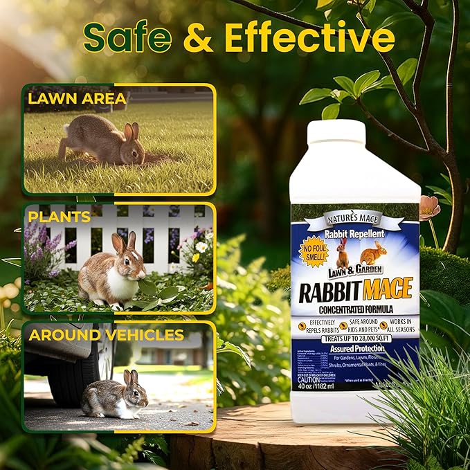 Nature’s Mace Rabbit MACE, Deterrent for Yard, Rabbit Repellent Outdoor, Mint Rabbit Spray, Garden, Lawn, Keep Rabbits Out, 40oz Concentrate, Covers 28,000 Sq Ft, Safe Around People, Pets, Plants
