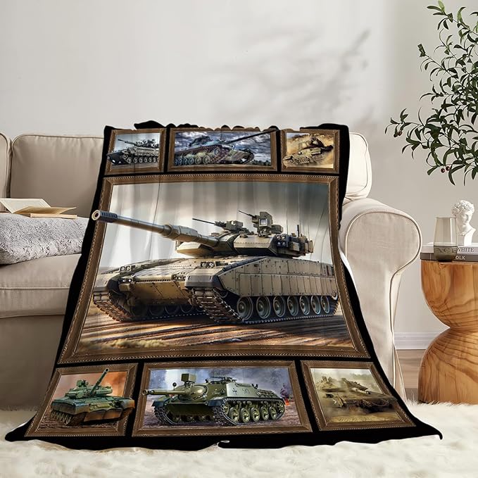Tijuboni Military Tank Throw Blanket Army Gifts for Boys Men Girls Women Kids Adults Soft Flannel Fleece Blanket for Couch Sofa Bed Home Decor 40"x50"