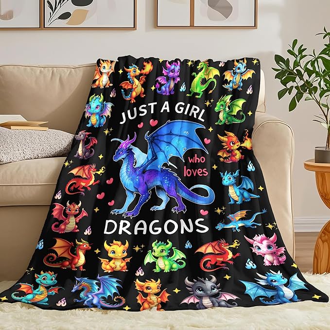 Dragon Blanket Ultra Soft Flannel Dragon Throw Blanket Dragons Birthday Bedding Decor Gifts for Kids Girls Boys Adults 60" x 50"