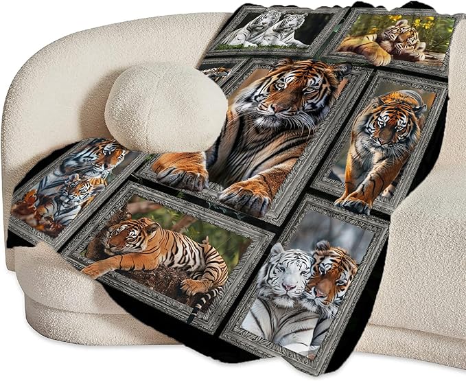 Tiger Blanket Wild Animal Throw Blanket Cozy Plush Fleece Flannel Tiger Stuff Blankets Lightweight Fuzzy Gifts for Girls Boys Women Men 60"X50"