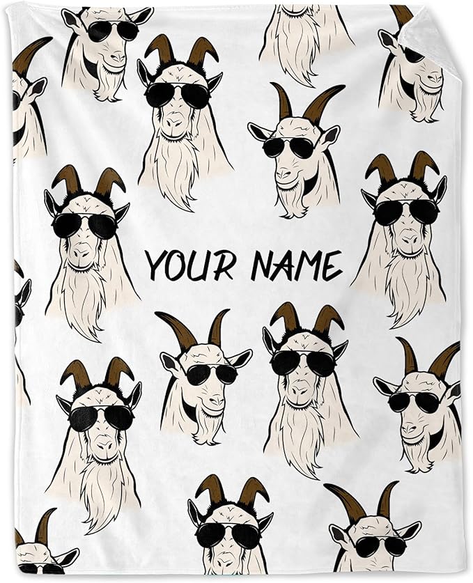 Custom Goat Blanket for Girls - 60x80 Inches Twin Size with Name - Soft Fuzzy Plush Throws Gift - White Funny Throw Blanket for Bed, Couch, Living Room