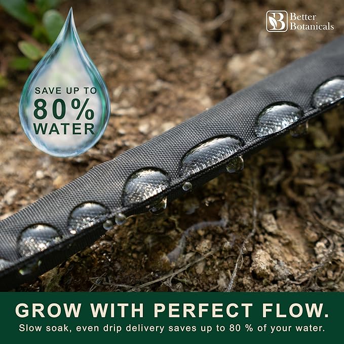 Soaker Hose 100+ ft Drip Hose with 16 Steel Stakes, 2 Storage Straps, Pre-Installed End Caps – Complete Irrigation System for Garden – Expandable Watering System Soaker Hoses