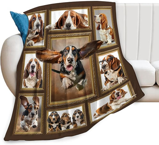 Basset Hound Throw Blanket Cute Running Basset Decor Blanket Super Cozy Plush Lightweight Soft Plush Flannel Fleece Blanket Gifts for Dog Lovers Women Men Boys Girls Kids for Sofa Bed Couch 40"X50"