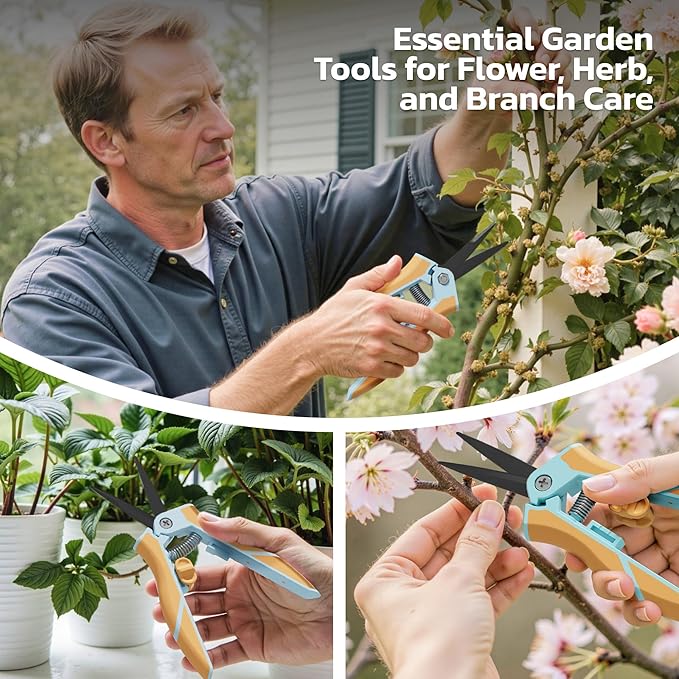 NEXON Garden Pruning Shears 2 Pack, 8" Bypass Hand Pruner & 6.25" Precision Garden Scissors, Professional Garden Clippers for Plants and Flowers