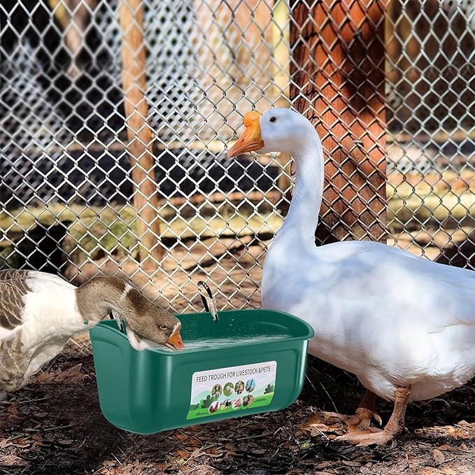 Chicken Feeder Waterer, 10 Pack Duck Feeder Supplies, Hanging Fence Feed Trough with Clips for Goat, Sheeple, Piglet, Gooses, Turkeys, Dog Livestock Poultry,Green
