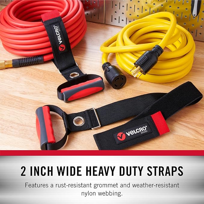 VELCRO Brand VEL-30897-USA Heavy Duty Carry Strap with Handle Holds 100 Pounds | Garden Hose Storage, Transport or Hang Extension Cords, Ropes or Chains |, Large, Wraps 7.5 Inch Diameter, Black