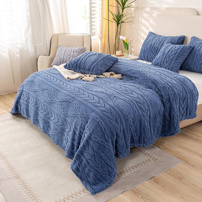 YUSOKI Sherpa Twin XL Blanket(Without Pillows)-3D Stylish Design Super Soft Blankets for Teen Girls Women Couch Bed Sofa Chair Men Boys Gift(Washed Blue,65"x90")