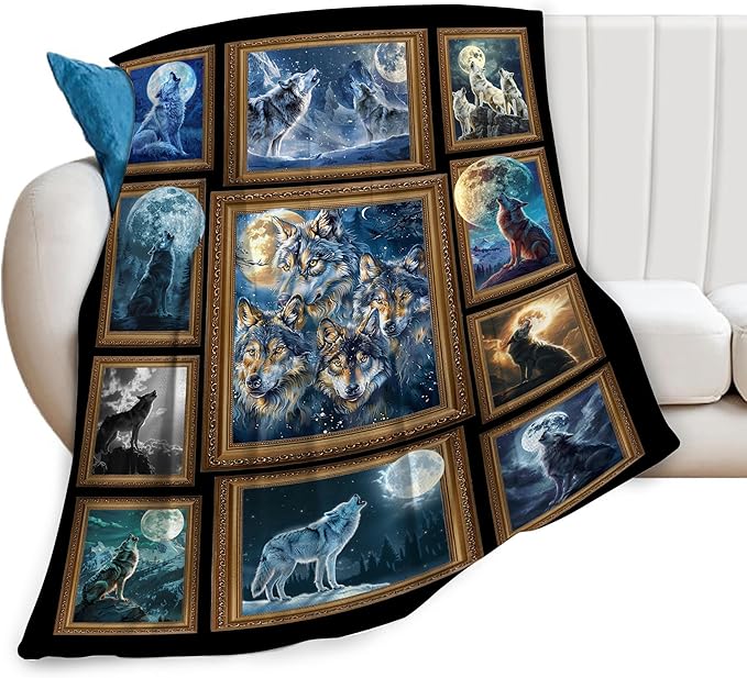 Wolf Blanket Wildlife Throw Blanket Soft Warm Cozy Fuzzy Plush Wolves Throw Blanket Gifts for Girls Women Wolf Lightweight Fleece Flannel Gift Blankets for Kids Adults 40"X50"