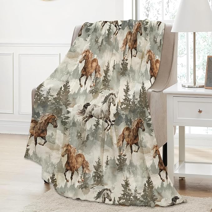 Majestic Horse Throw Blanket Gifts for Women, Soft Fuzzy Warm Cozy Flannel Blankets for Bedroom, Travel, Couch, Home Decor 40x50 in