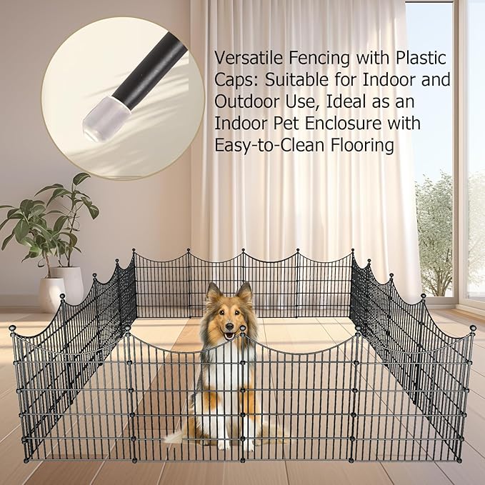 10 Panels Garden Fence Dog Fence Outdoor for Yard, 32in H x 23.6ft L Rustproof Metal Fencing with Ground Stakes | No Dig Animal Proof Containment for Pets/Rabbits | Durable Patio Security Panels