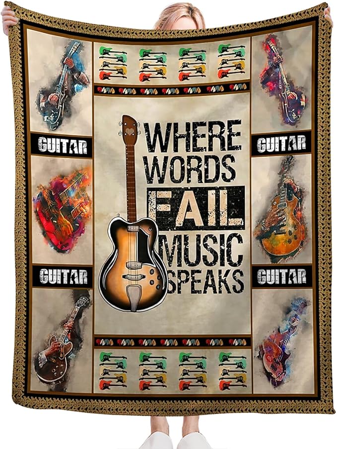 Tijuboni Guitar Music Throw Blanket Guitar Gifts for Girls Boys Women Men Kids Adults Soft Flannel Fleece Blanket for Couch Sofa Bed Home Decor 60"x80"