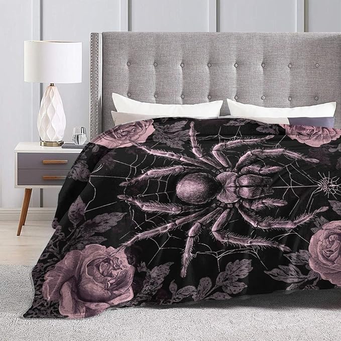 Gothic Spider Throw Blanket Rose Spiders Blankets Aviation Spider Web Fleece Plush Super Soft Cozy Warm Lightweight Decor Gifts for Boys Girls Kids Adults Men Women 60" x 80"