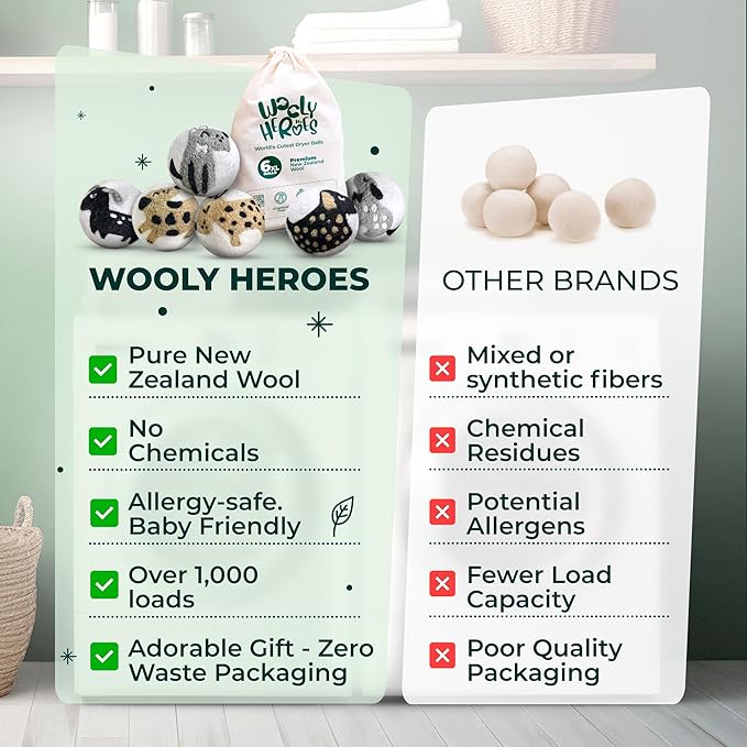 No More Dryer Sheets! Reusable Wool Dryer Balls XL 6-Pack - Reduces Static, Cuts Dry Time, & Softens Naturally