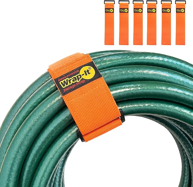 Super-Stretch Wrap-It Storage Straps - (6) 18" Orange - Elastic Hook and Loop Cinch Straps - Extension Cord Organizer, Hose and Cables Straps, Cord Wrap, Cord Keeper, Garage and RV Storage Accessories