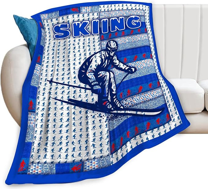 Skiing Blanket, Skiing Throw Blanket, Ski Sports Gifts Blankets Stuff Fleece Flannel Plush for Men Boys Women Girls Lovers Adults Soft Bedding Gift for Sofa Bed Office Home Decor 80"x60"