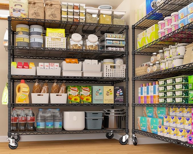 PrimeZone 48" W x 24" D x 81" H Heavy Duty Wire Storage Shelves with Wheels, 5 Tier Adjustable NSF Certified Garage Shelving Unit, Rolling Metal Organizer Shelf Utility Rack for Warehouse, Pantry