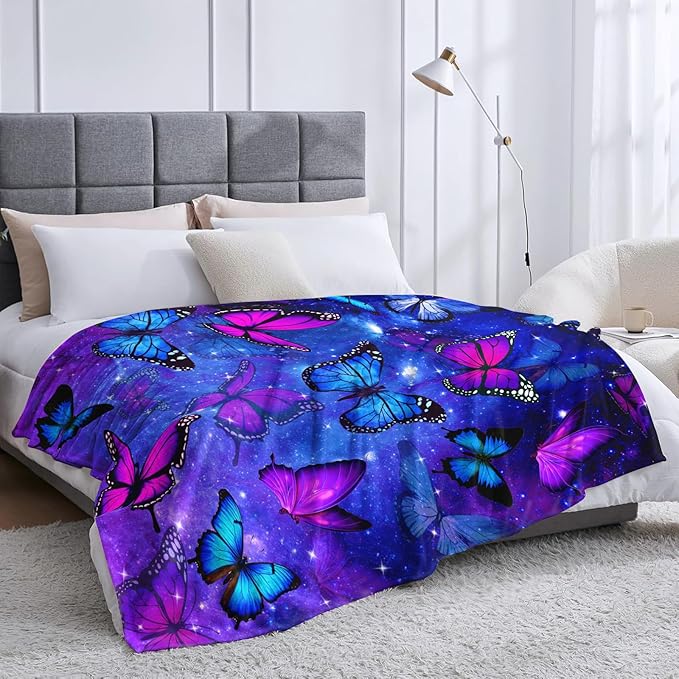 Blue Butterfly Blanket Butterfly Gifts for Women Girls, Butterflies Throw Blanket Butterfly Decorations for Bedroom Decor 80" X 60"