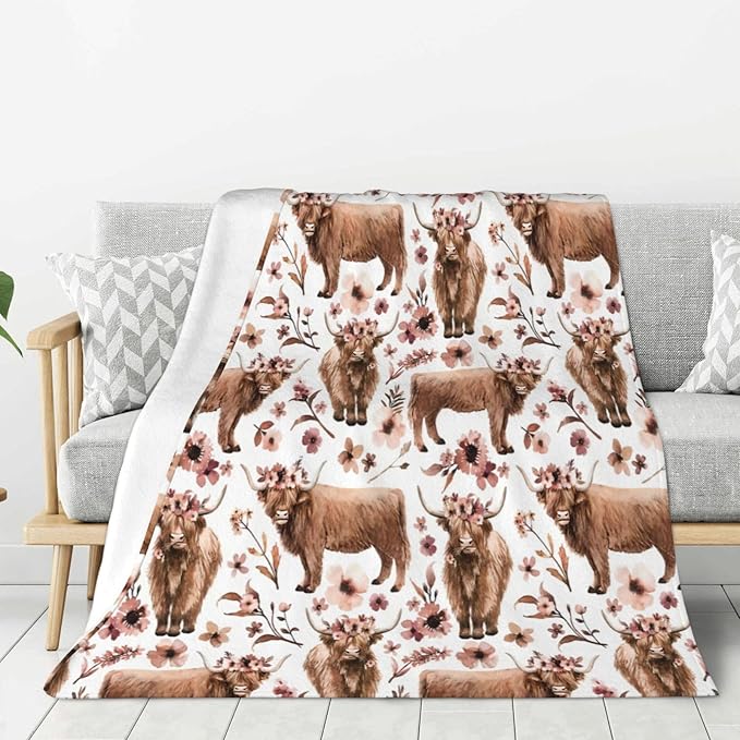 Highland Cow Blanket Super Cozy Soft Highland Cow Throw Blanket Warm Plush Fluffy Cow Lightweight Fleece Flannel Gifts Blankets for Kids Adults 80"X60"