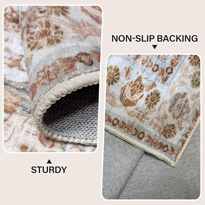 Vhong Boho Area Rugs Washable Vintage Modern Neutral Large Carpet Brown and Grey 5×7 High Traffic Rugs for Dinning Room Living Room Bedroom Farmhouse Non Slip