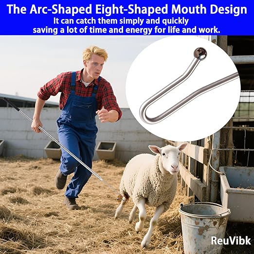 Sheep Goat Catcher Hook, 304 Stainless Steel Sheep Leg Hook Goat Catcher, Length Can Be Adjusted Freely 44"48"59"63"75" Catching Tools, Grab Them Simply and Quickly