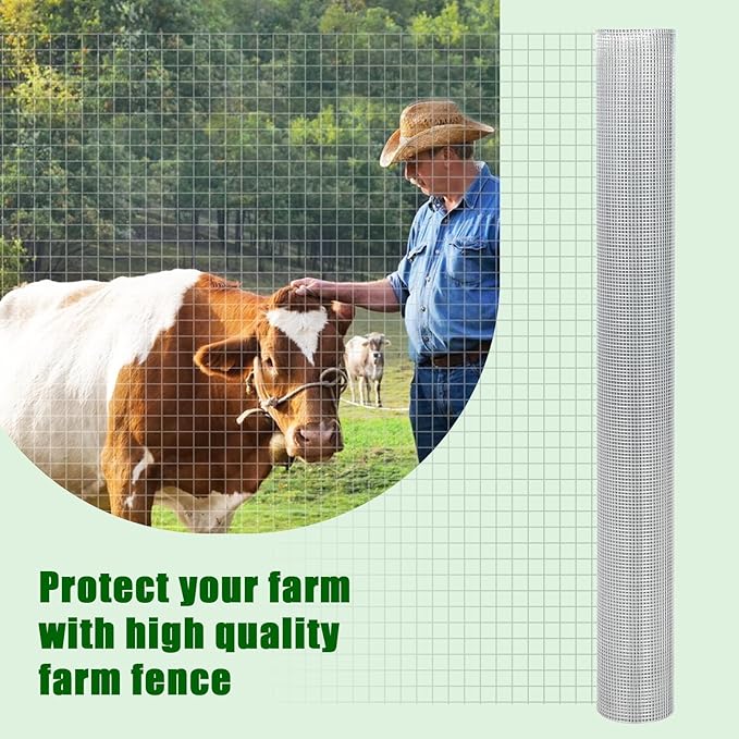 Wire Mesh Fence Roll 72inx100ft, 1/2inchx1/2inch 19GA Galvanized Steel Poultry Netting, Vinyl Coating Metal Wire Hardware Cloth Fence for Garden Yard Animals Plants Protection, Farm Fencing, Silver