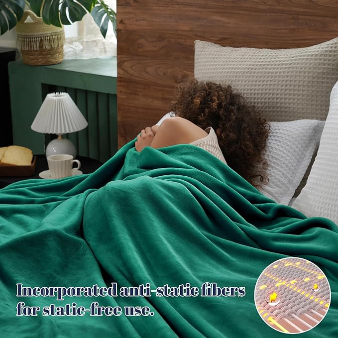 PHF Ultra Soft Fleece Blanket Queen Size, No Shed No Pilling Luxury Plush Cozy 300GSM Lightweight Blanket for Bed, Couch, Chair, Sofa Suitable for All Season, 90" x 90", Teal Green
