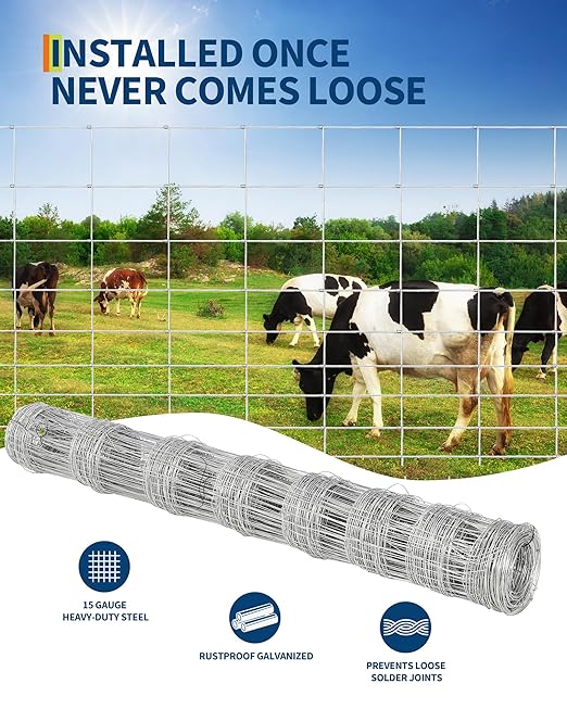 ACEKOOL Cattle Farm Fence, 4Ft x 164Ft Galvanized Wire Fencing for Cattle, Deer, Sheep, Goat, Livestock & Animals Protection, Fencing for Yard, Cattle Panel