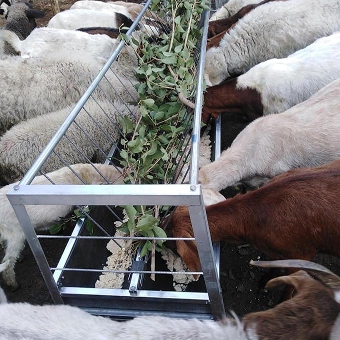 5 Ft Long Livestock Feeder, Heavy Duty Steel 2 in 1 Grain Hay Feeder 21 Gallon Multiple Sided Outdoor Pasture Hay Rack Strong Durable for Goats, Sheep, Cattle and Po(Color:Colored Steel Bottom Trough)