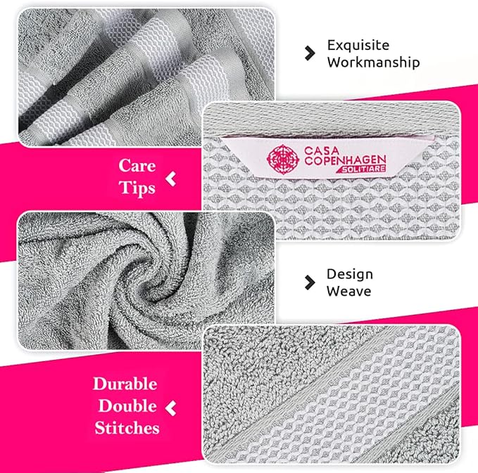 CASA COPENHAGEN Solitaire Mix 6 Pieces Towel Set- Grey Violet + Navy, 600 GSM 2Bath Towel 2Hand Towel 2Washcloth, Designed in Denmark Made of Soft Egyptian Cotton for Bathroom, Kitchen & Shower