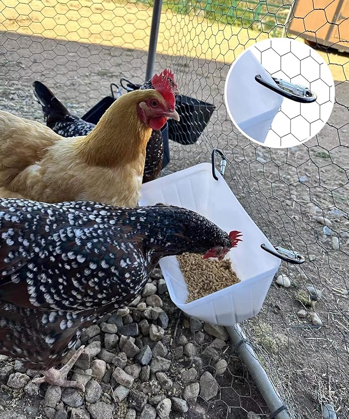 Chicken Feeders, 3 Pack, Duck Feeders and Waterers, Hanging Poultry Water Feeder, Livestock Fence Feeder, Feed Trough and Waterer Bucket with Clips, Blue