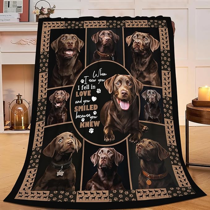 Labrador Blanket Gifts for Girls Boys Chocolate Lab Dog Lovers Throw Blankets Cozy Plush Fleece America Flag Flannel Fuzzy 80"X60"