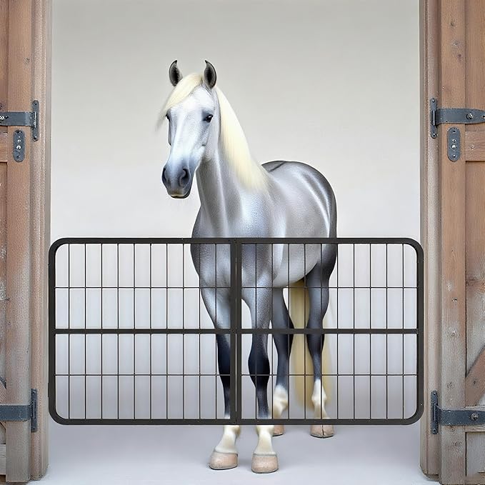 1" Thick Steel Frame Horse Stall Guard, Heavy Duty Horse Stall Gate, 48" Wide X 24" High Stall Guards for Horses, Fits Standard Barn Doorways