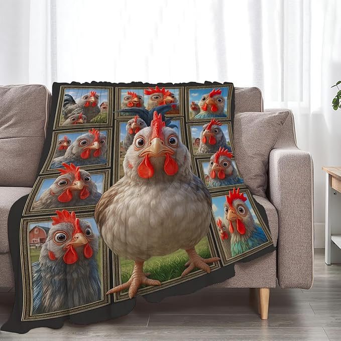 Chicken Fleece Blanket Funny Rooster Throw Blankets for Girls Boys Super Soft Warm Flannel Farm Roosters Animal Throws Gifts for Men Women Cozy Fuzzy Plush Stuffed Couch Bed Bedding Decor 80"X60"
