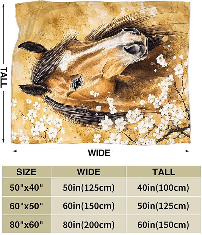 Horse Blanket Gifts for Girls Horse Stuff Throw Blanket Cozy Plush Fleece Flannel Animal Flower Blankets for Lovers Decor Boys Women Men 80"X60"