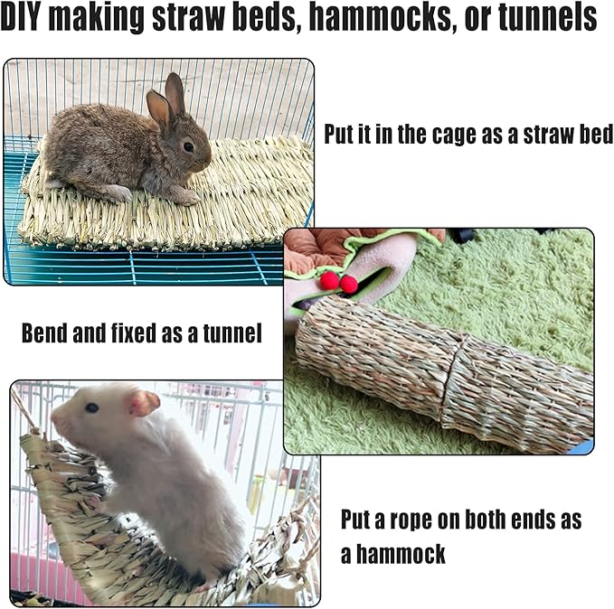 Hamiledyi Bunny Grass Mat Natural Woven Hamster Grass Bed Nest 22 PCS Small Animal Handmade Bedding Hay Mat Chewing Play Toy for Guinea Pig Chinchilla Rabbit Squirrel Hedgehog