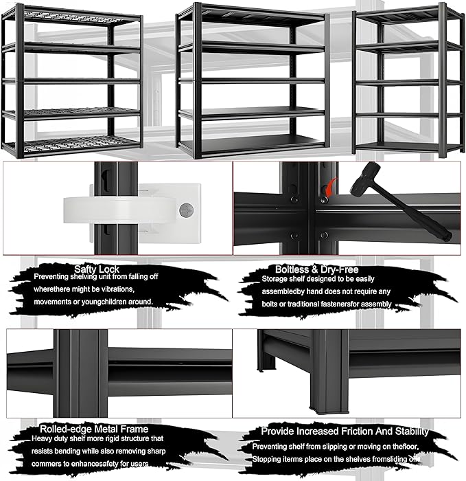 Storage Shelving Unit 6-Tier Heavy Duty Garage Shelves Metal Organizer Utility Rack for Kitchen Pantry Basement Pantry Warehouse Laundry Black 84" H x 55" W x 24" D 3000LBS