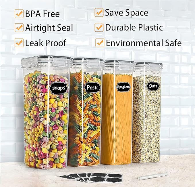 Wildone Airtight Food Storage Containers Set of 9 BPA Free Cereal & Dry Food Storage Containers 2.8L / 11.83 cups for Sugar, Flour, Snack, Baking Supplies, with 20 Chalkboard Labels & 1 Marker
