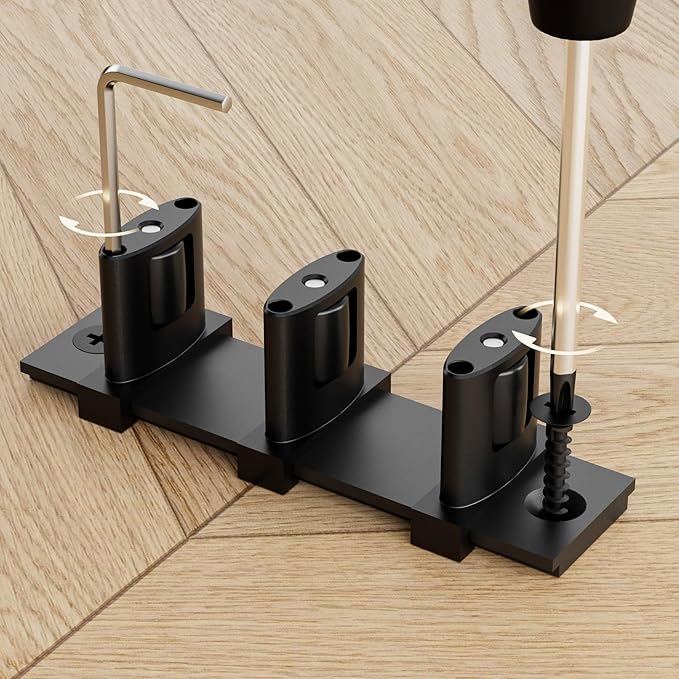 Sliding Closet Door Floor Guide Barn Door Bottom Guides for Bypass Double Door Floor Mount, Update Adjustable 3-Rollers Black