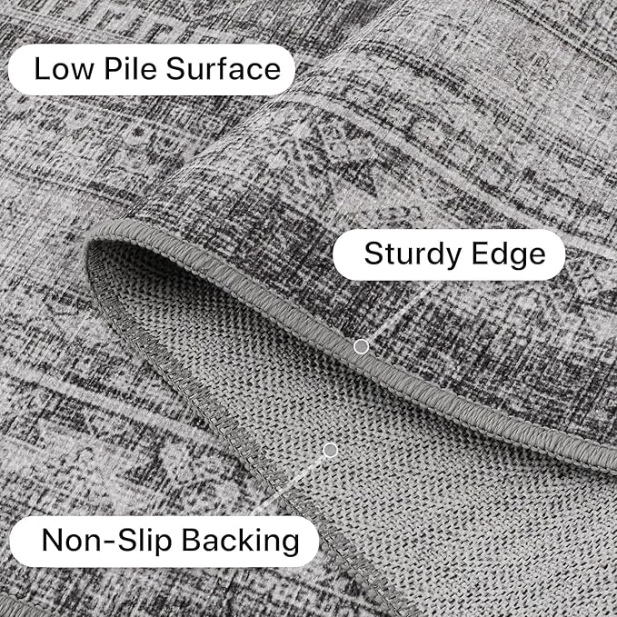 GENIMO Runner Rug 2x5 Non Slip Machine Washable Hallway Runner Rug, Low Pile Lightweight Rugs for Entryway, Hallway, Kitchen and Corridor, Vintage Grey
